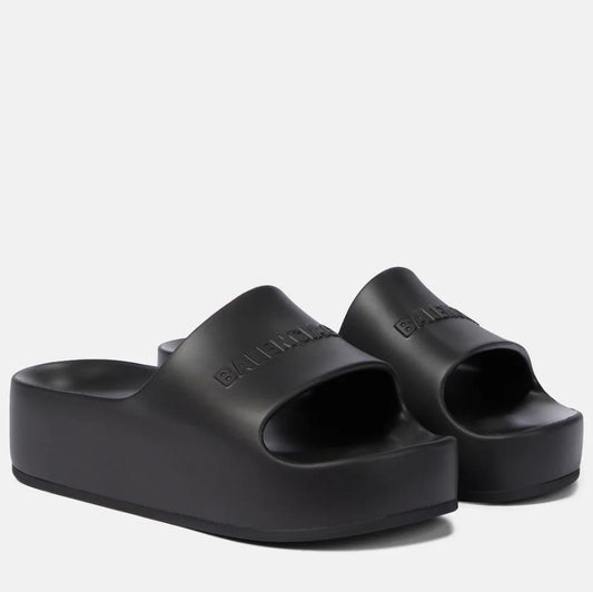 💯 New Original BALENCIAGA Logo rubber platform slides