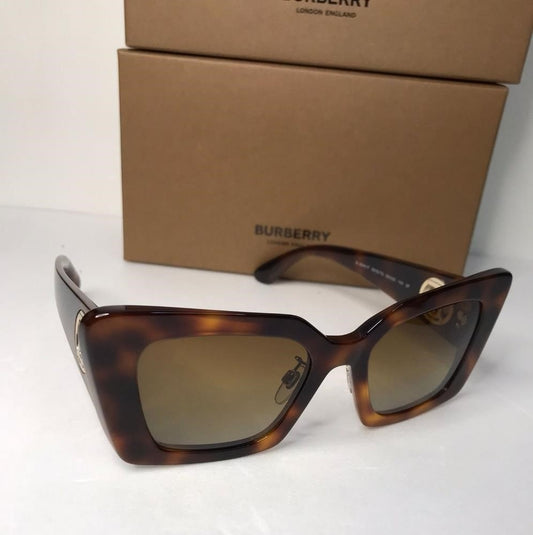 💯 OriginBurberry BE4344 Women's Square Polarised Sunglasses, Light Havana/Brown