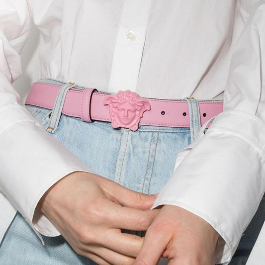 New 💯 Original VERSACE MEDUSA LEATHER SKINNY BELT IN PINK