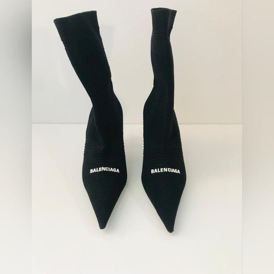 New 💯 Authentic Balenciaga Black Knit Fabric Knife Ankle Socks Booties 35.5