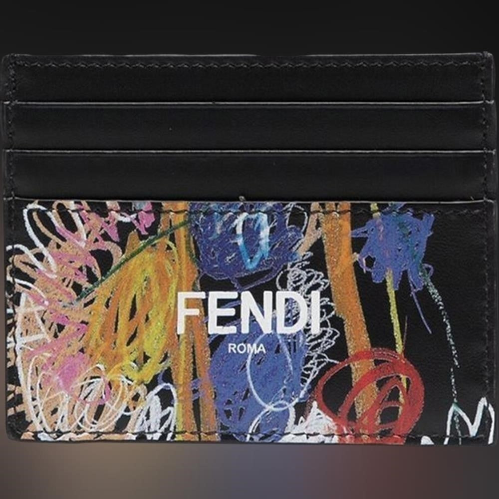 New Original Fendi Noel Fielding Print Card Holder 'Nero