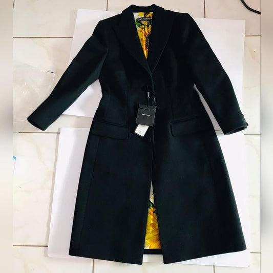 New 💯 Original Dolce & Gabbana FITTED-WAIST SINGLE-BREASTED COAT IN BLACK SIZE 44