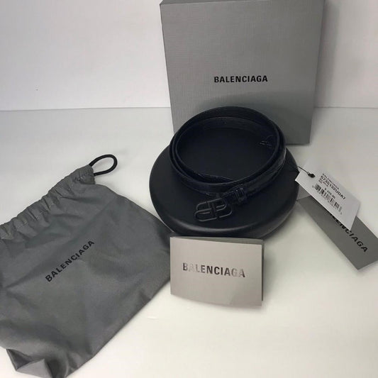 💯- New Authentic Balenciaga BB Logo Buckle Croc Embossed Leather Skinny Belt