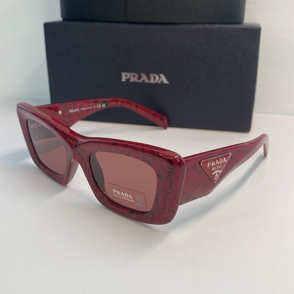 New Authentic PRADA  Acetate Symbole Sunglasses SPR 13Z Red Marble