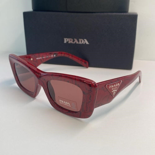 New Authentic PRADA  Acetate Symbole Sunglasses SPR 13Z Red Marble