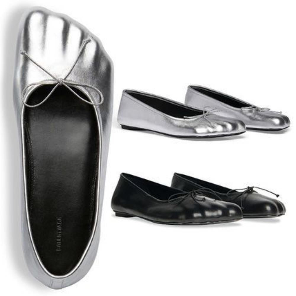 New Authentic BALENCIAGA  Anatomic Pump Metallic-Leather Ballet Flats