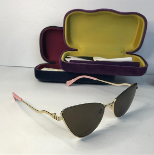 New 💯 Original Gucci GG1006S 002 Brown Gold Cat Eye Women S Sunglasses Gucci GG