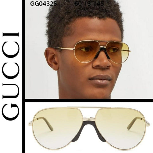 New - 💯 Original  Gucci Gold Tone/Yellow Gradient GG0432S Aviator Sunglasses