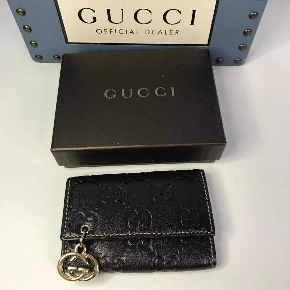 💯 Original GUCCIImprime Monogram GG Pierce 6 Key Case Black