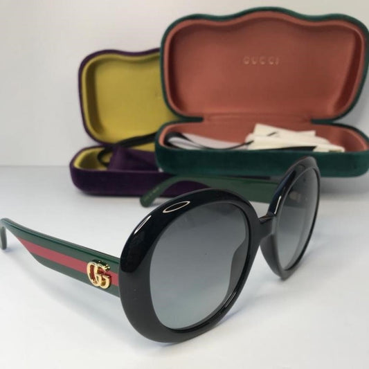 💯 Original Gucci Web Sunglasses GG0712S 001 Black-Green-Red/Grey Gradient Lens