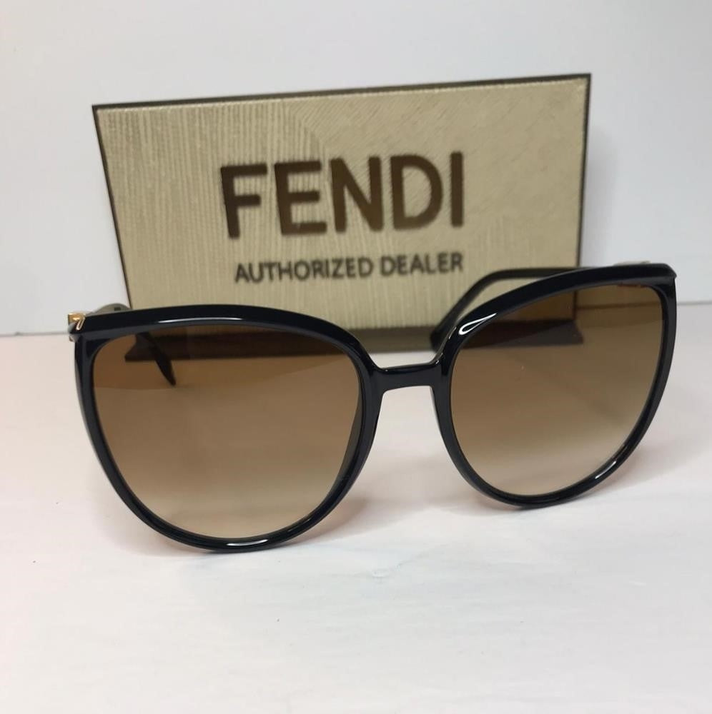 Original -New FENDIAccetate Cat Eye Sunglasses FF 0432/G/S Black Gold