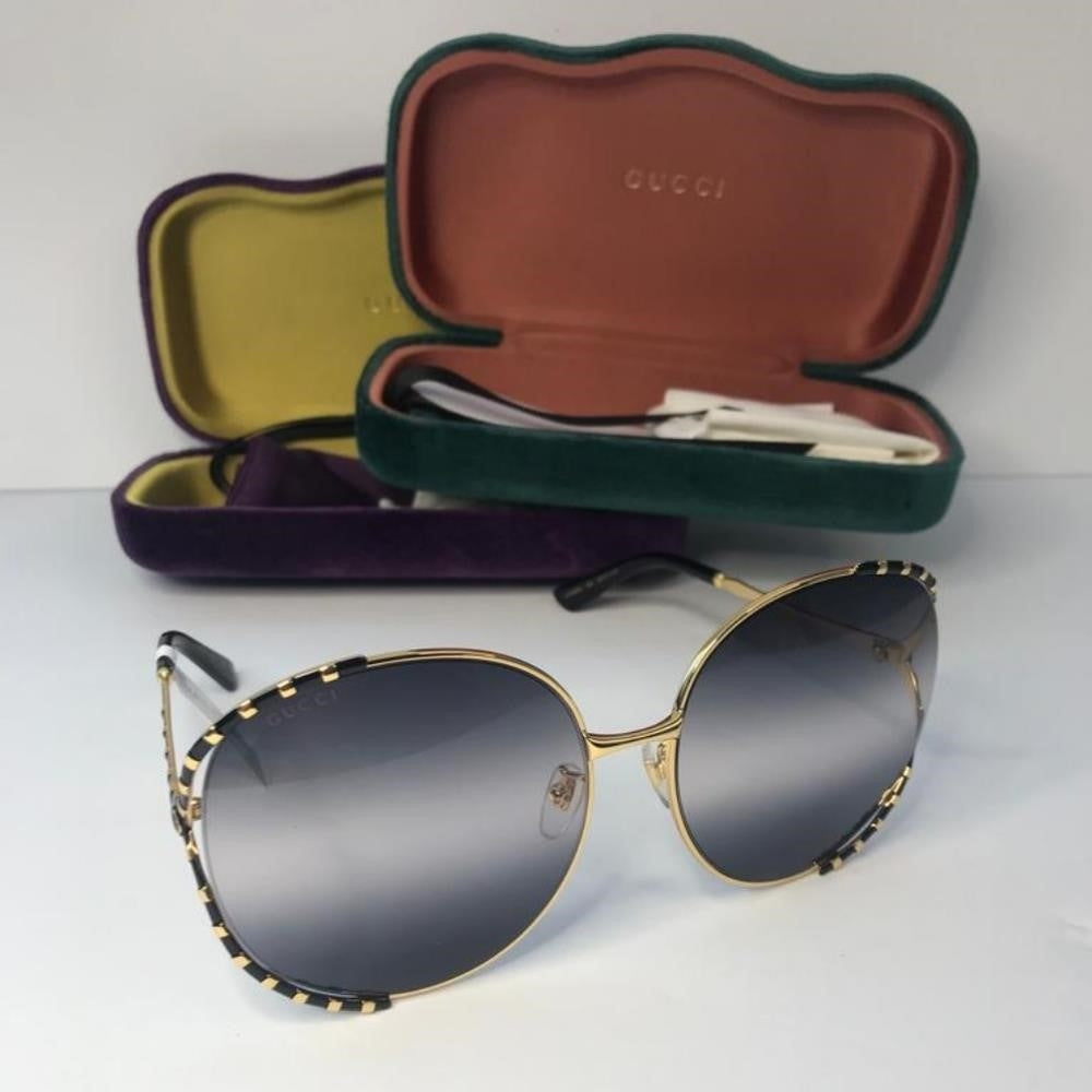 💯 Original  GUCCIMetal Round Frame GG0595S Sunglasses Gold Black