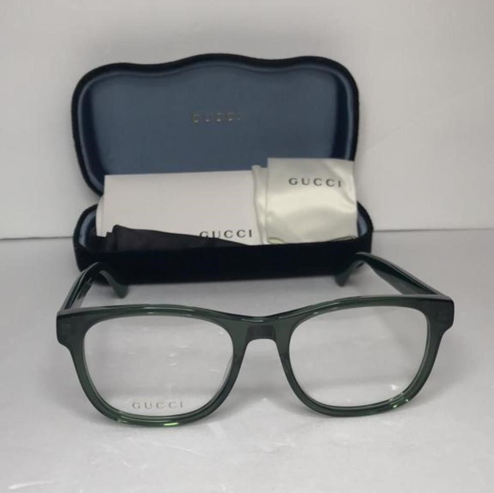 New - 💯 Original Gucci GG0004ON 011 Green with Red Stripe Square Men`s Eyeglas