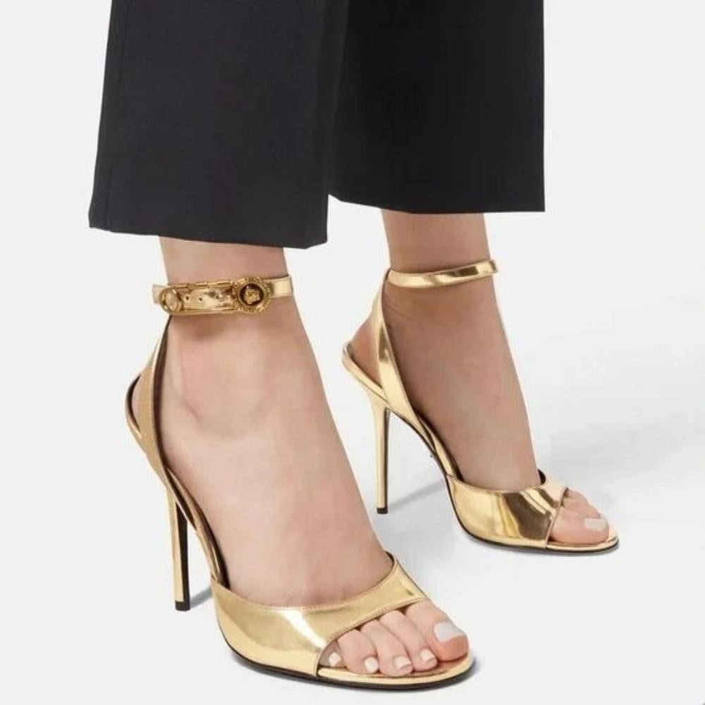 New Authentic VERSACE Safety Pin High-Heel Sandals