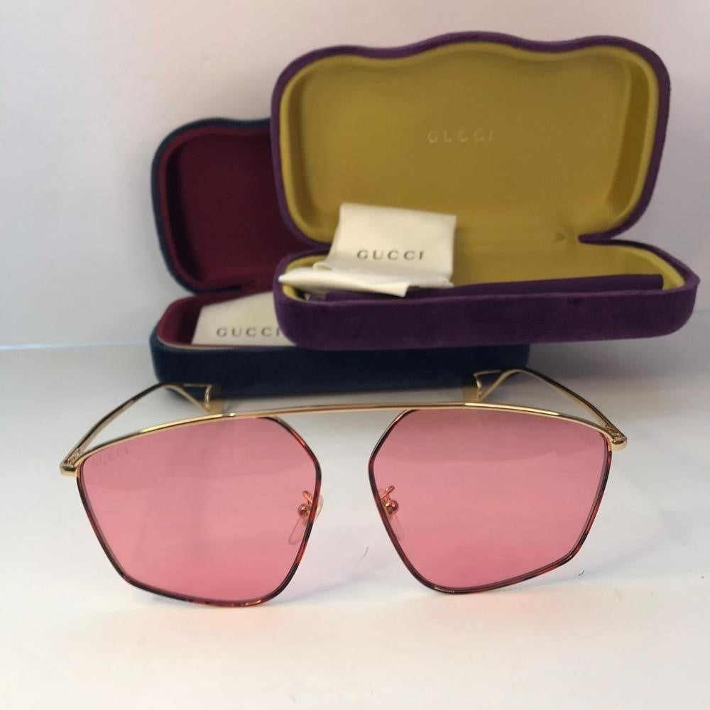 💯 Original Gucci Pink Acetate GG0437SA Geometric Sunglasses