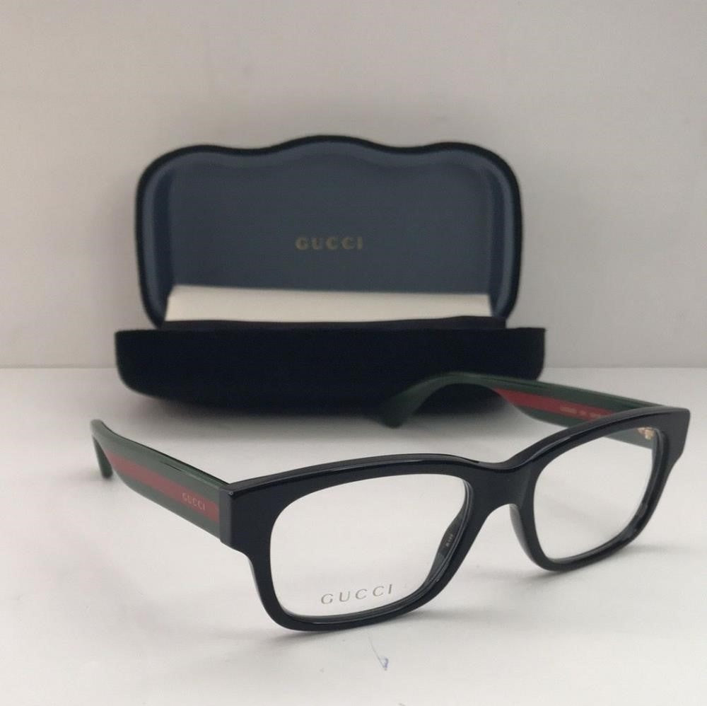 Gucci Eyeglasses Urban GG0343O GG/0343O 007 Black/Green/Red Optical Frame