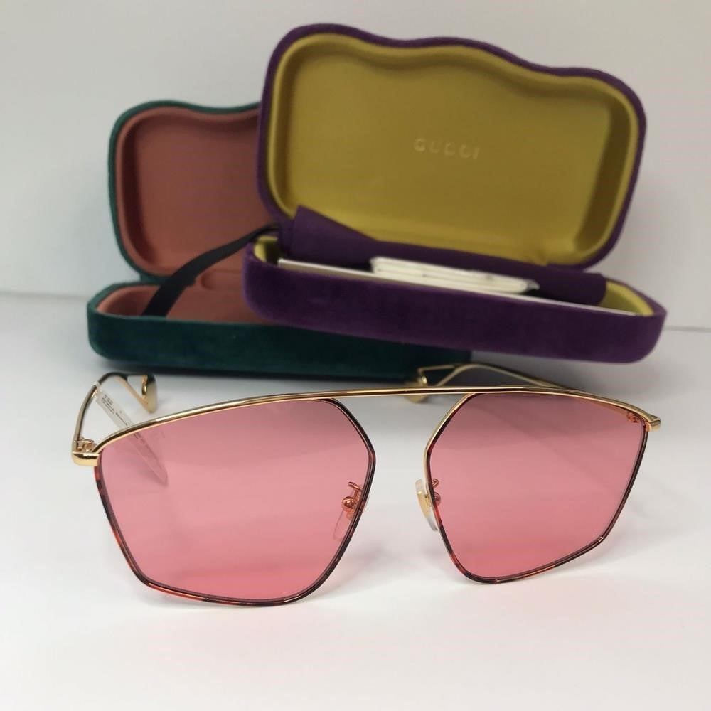 New - 💯original Gucci Pink Acetate GG0437SA Geometric Sunglasses