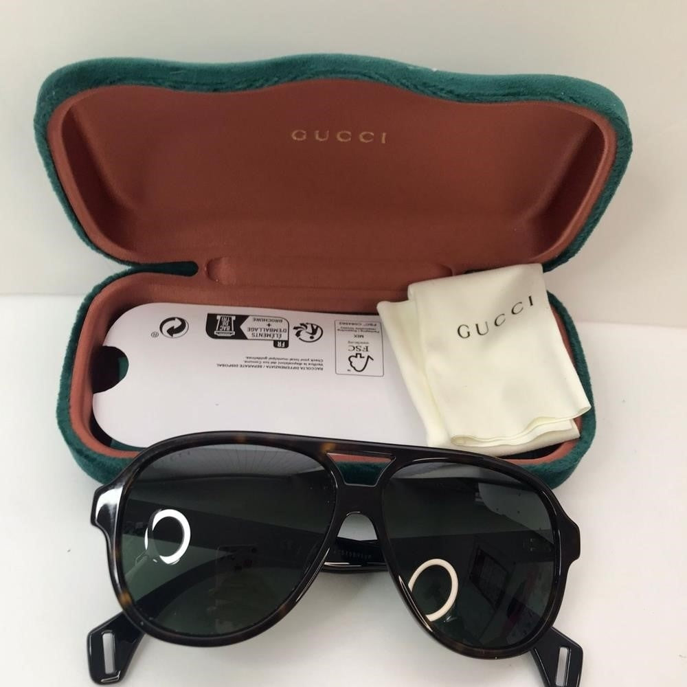 💯 Original Gucci GG0463S Men's Aviator Sunglasses, Brown/Green