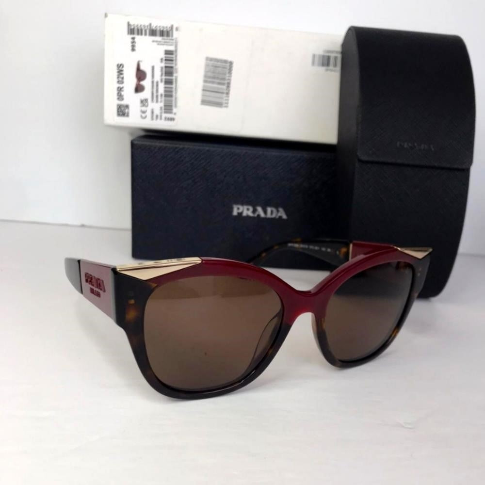 💯 - Authentic New Prada PR 02WS Women's Pillow Sunglasses, Cherry/Dark Havana