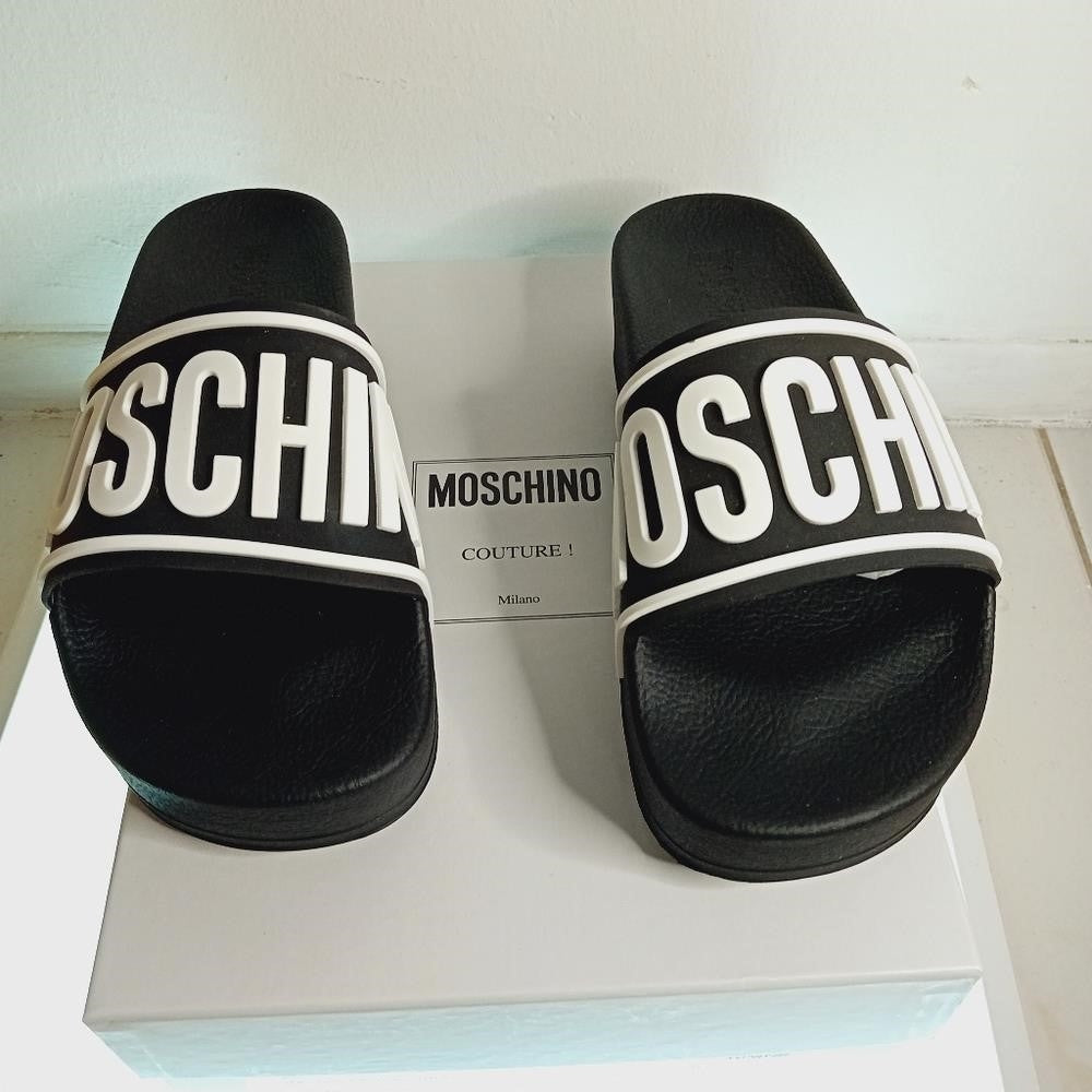 New  Moschino Logo Platform SlideSandals Black Woman’s