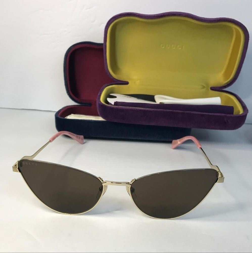 New 💯 Original Gucci GG1006S 002 Brown Gold Cat Eye Women S Sunglasses Gucci GG