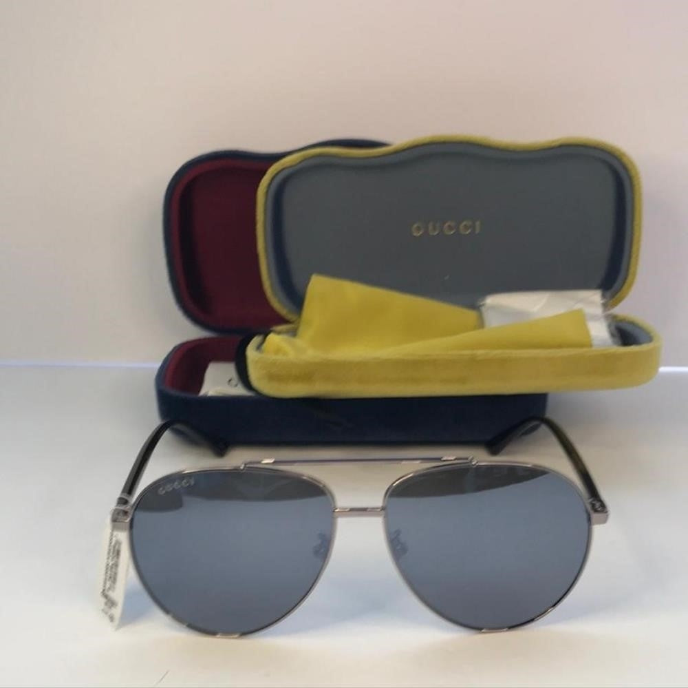 New 💯 Original Gucci Blue Pilot Unisex Sunglasses GG0043SA 001 61.