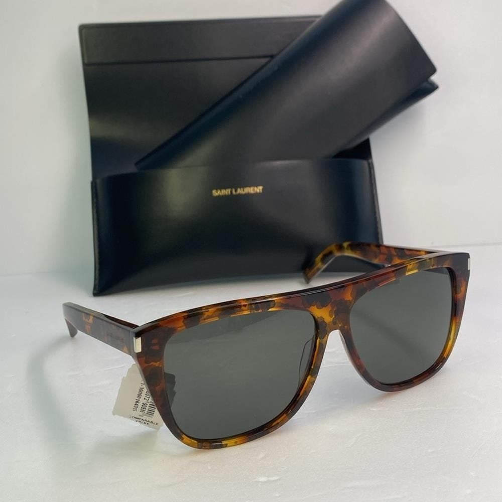 💯- New Authentic SAINT LAURENT  Acetate Flat Top SL1 015 Sunglasses Tortoise