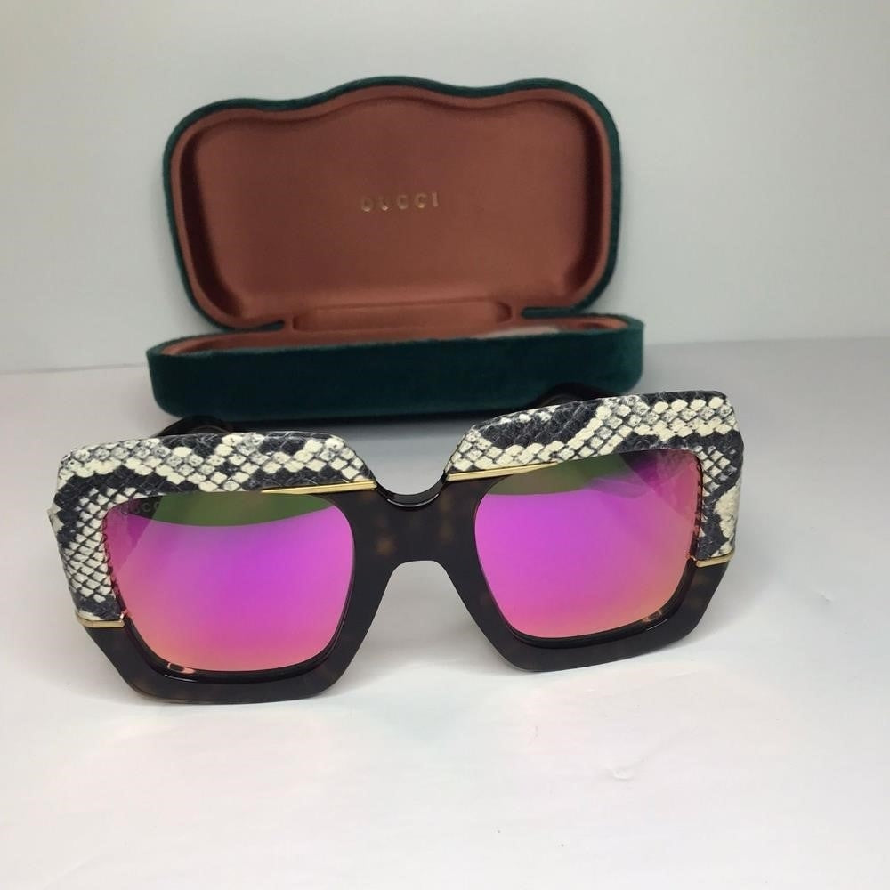 New- 💯 Original Gucci 0484 Havana Pink Snake Fantasy Leather Fashion Oversize