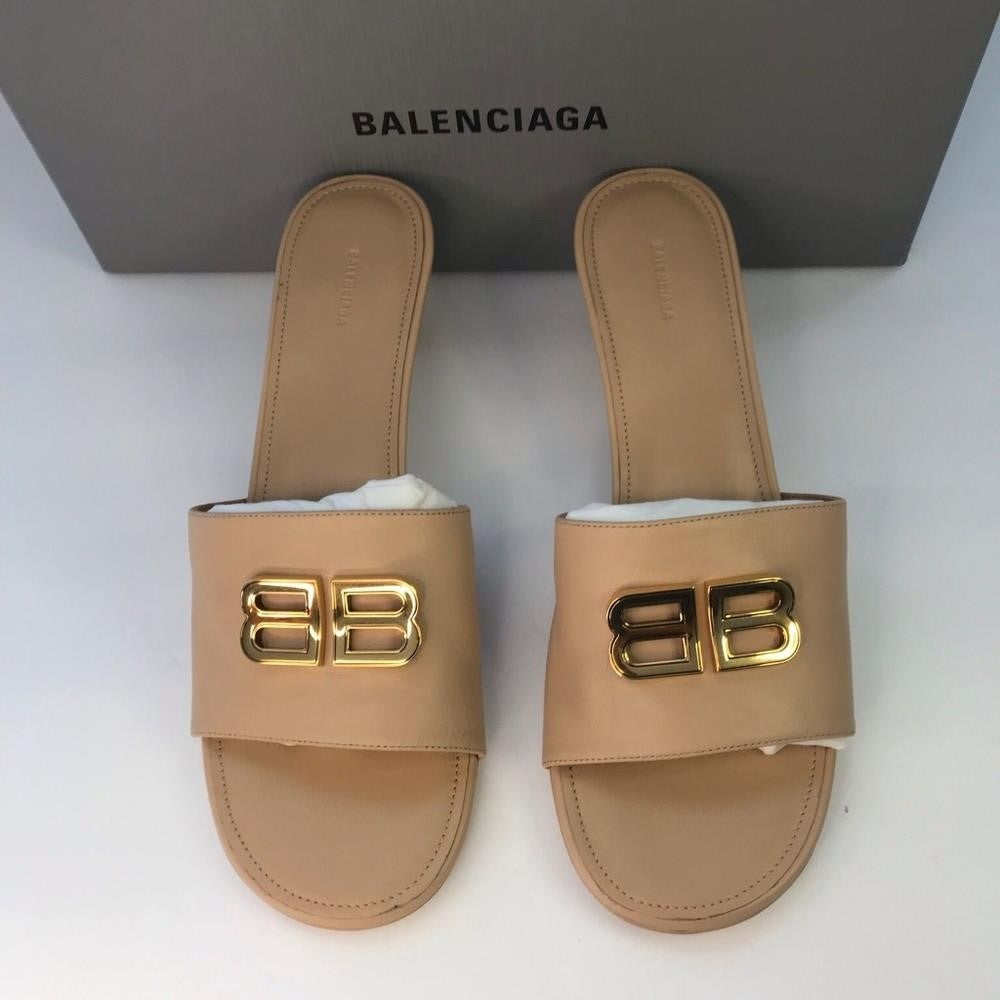 New Authentic BalenciagaBb Logo Plaque Heeled Mules