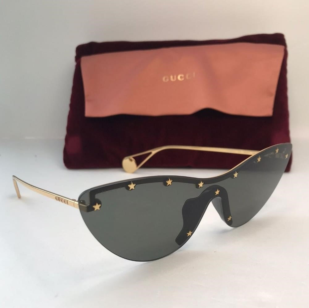 New  - 💯 Original GG0666S 001 99Gucci 99 mm Gold Sunglasses