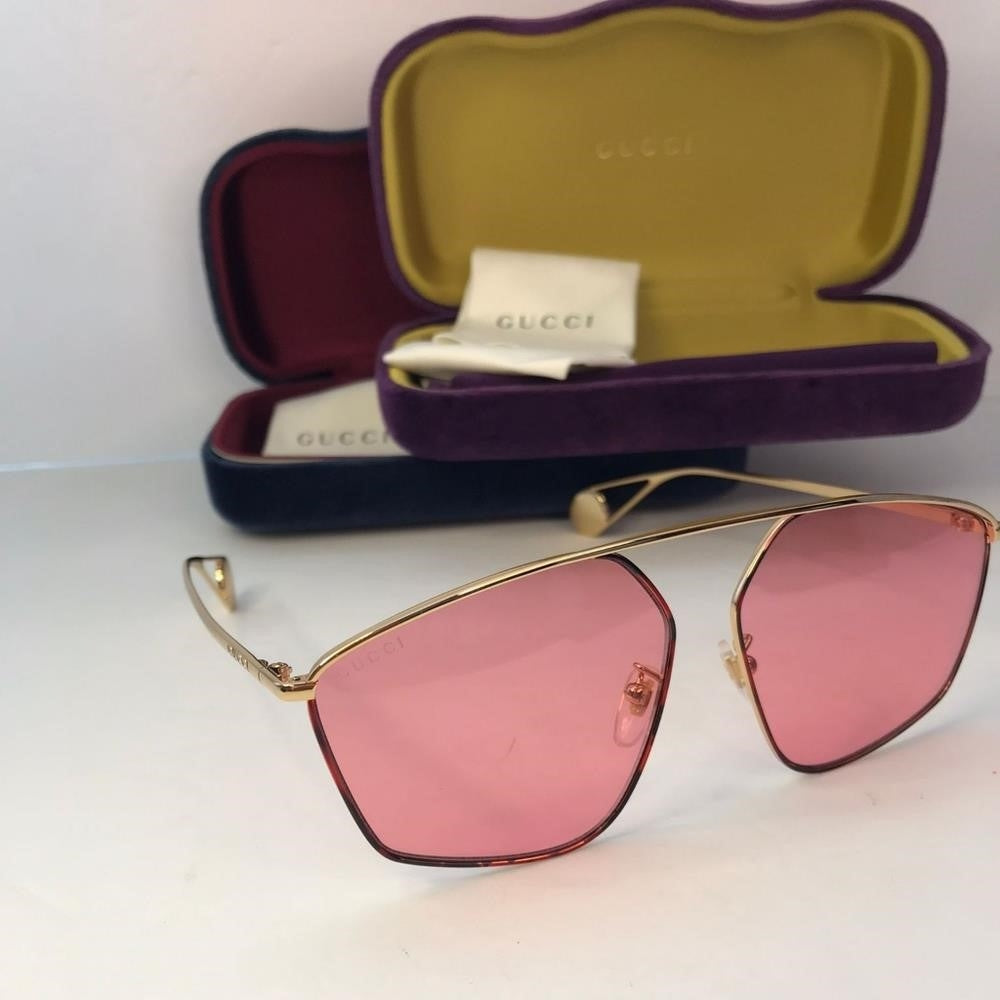 New  - 💯 Original Gucci Pink Acetate GG0437SA Geometric Sunglasses