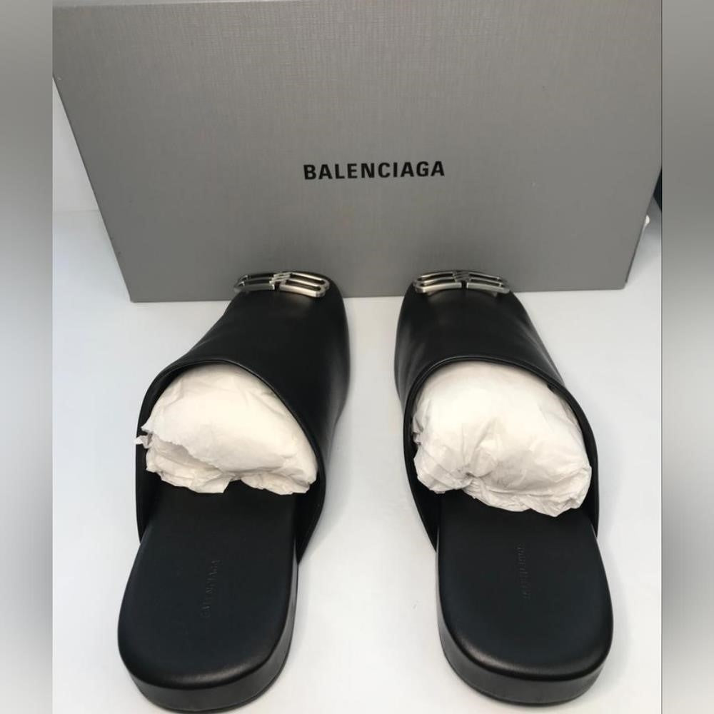 💯New Authentic  Black/ Silver BALENCIAGA Cosy BB Mule