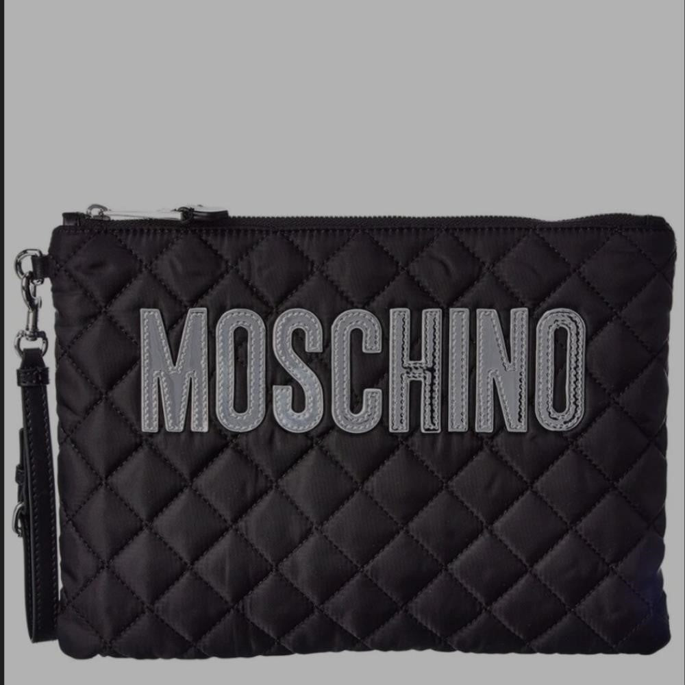 NWT Moschino Quilted Leather-Trim Pouch