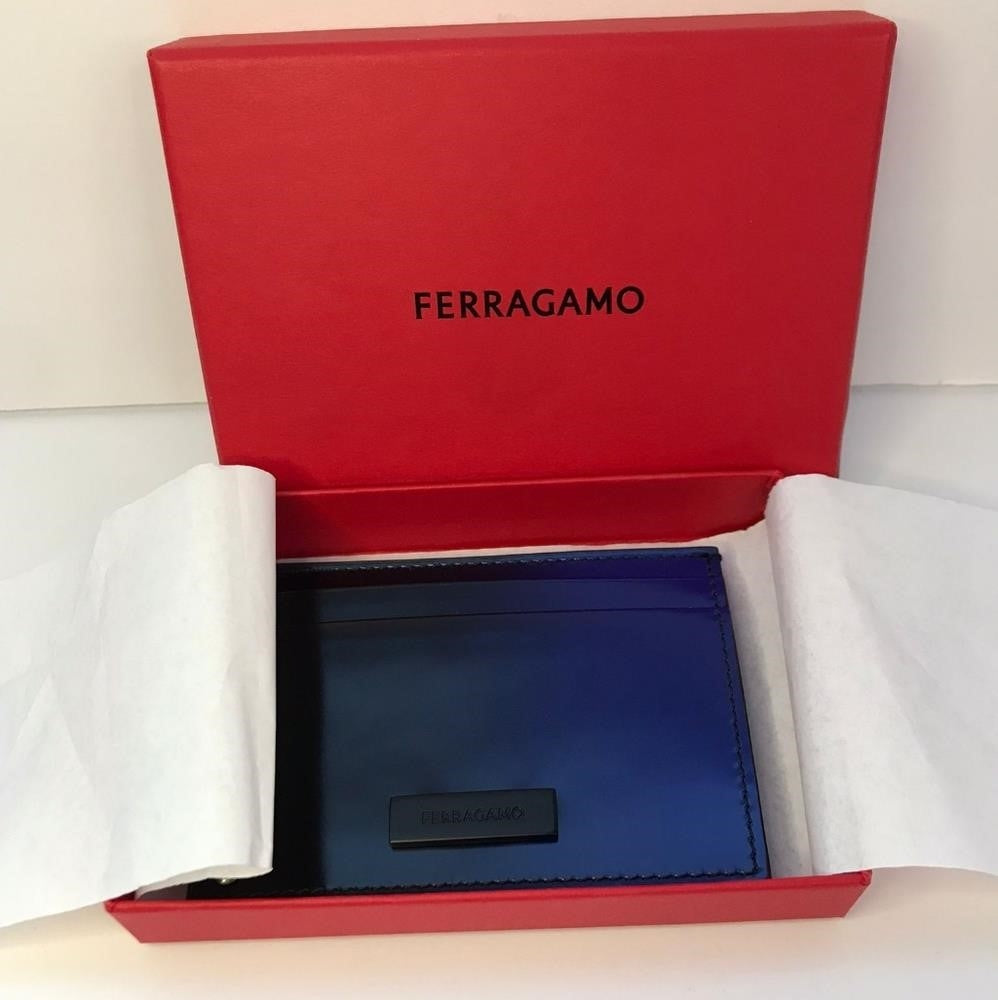 New Original Ferragamo’s Men's Maori Ombré Leather Bifold Wallet Card Case