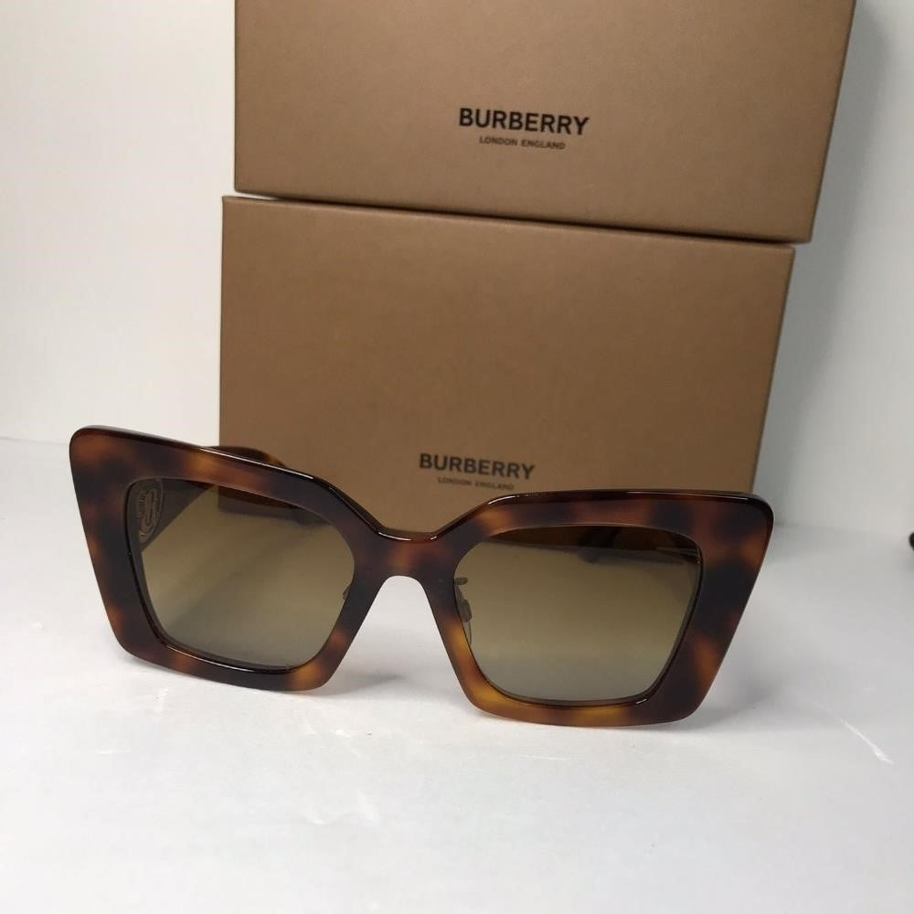 💯 OriginBurberry BE4344 Women's Square Polarised Sunglasses, Light Havana/Brown