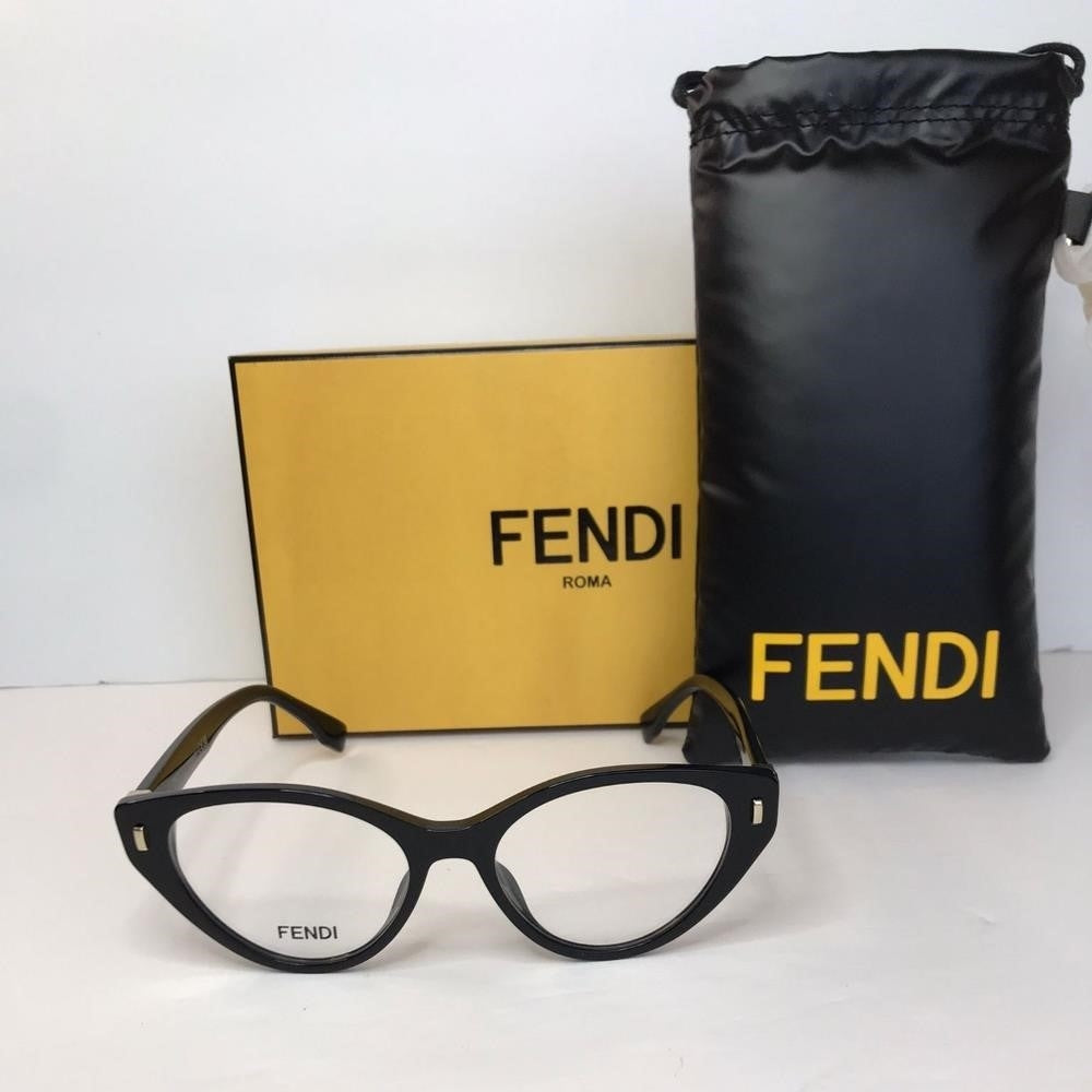 💯 Original FE50020I 001 53Fendi 53 mm Shiny Black Eyeglass Frames