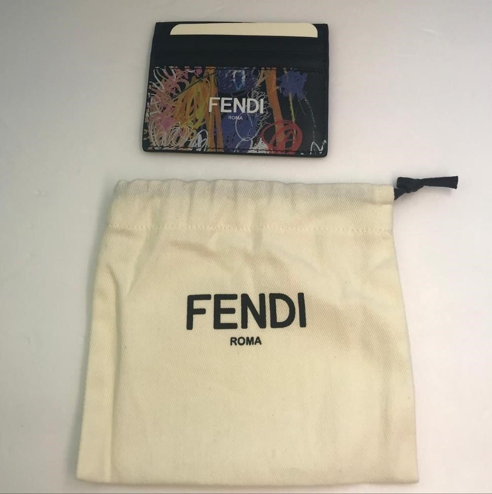 New Original Fendi Noel Fielding Print Card Holder 'Nero