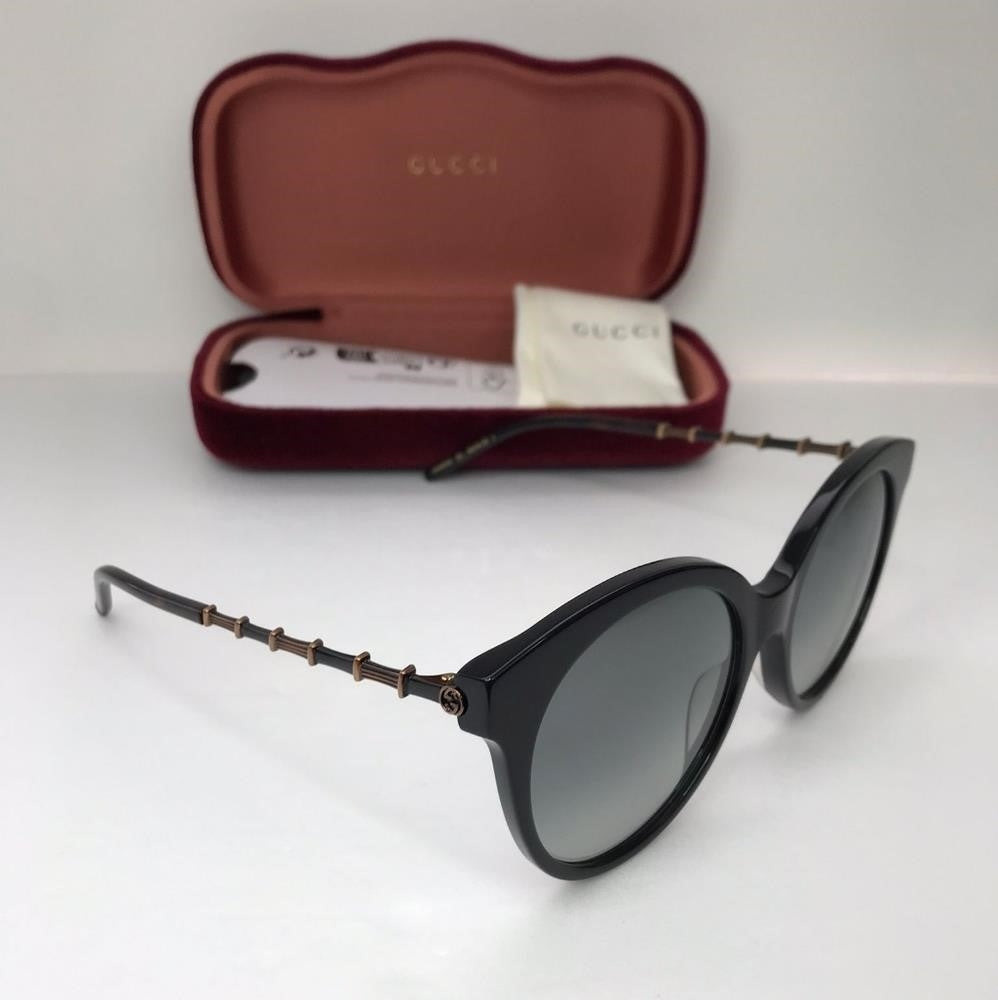 New  - 💯 Original  GG0653SZ 001 Gucci Round Acetate Bamboo Effect Arms Sunglass