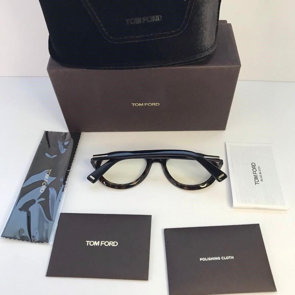 New 💯 Tom Ford FT5756-B Eyeglasses Dark Havana / Clear / Blue Block Lens Men's