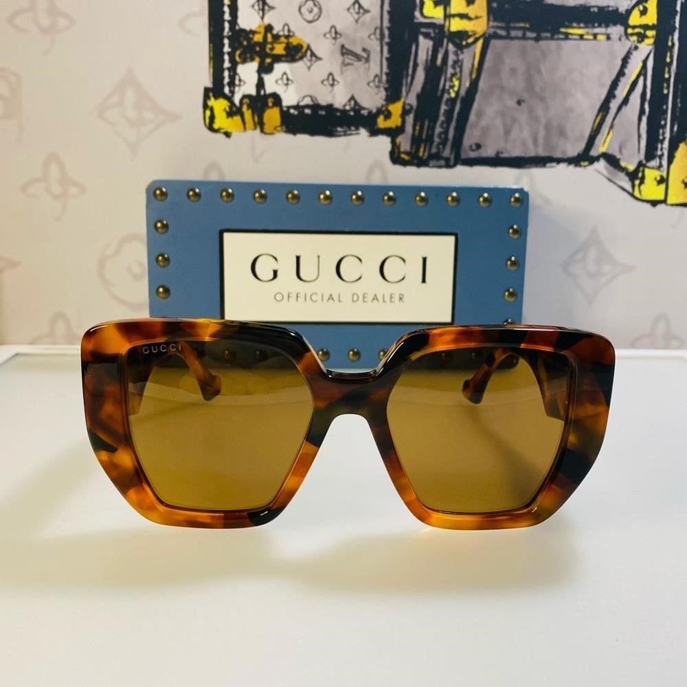 New Gucci Brown Geometric Ladies Sunglasses Oversized GG0956S 007 54