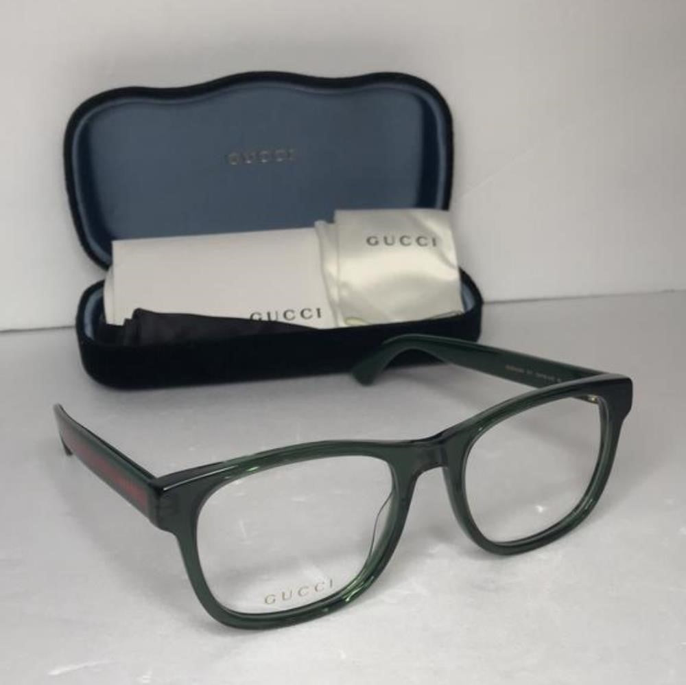 New- 💯 Original Gucci GG0004ON 011 Green with Red Stripe Square Men`s Eyeglas