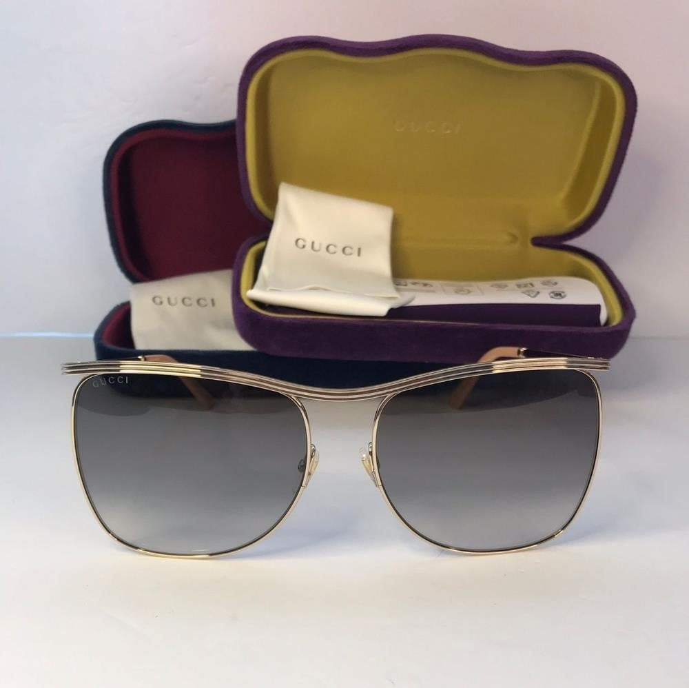 💯 Original GucciGucci Black/Gold Gradient GG0820S Square Sunglasses