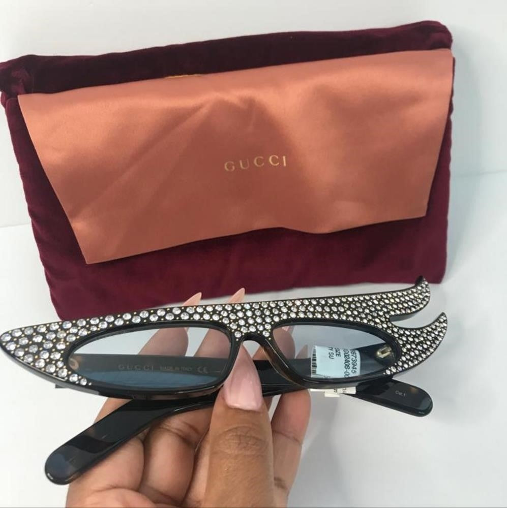 💯 GUCCI - Authenti NEW W/ TAGS - HOLLYWOOD GG0240S CRYSTAL EMBELLISHED SUNGLASS