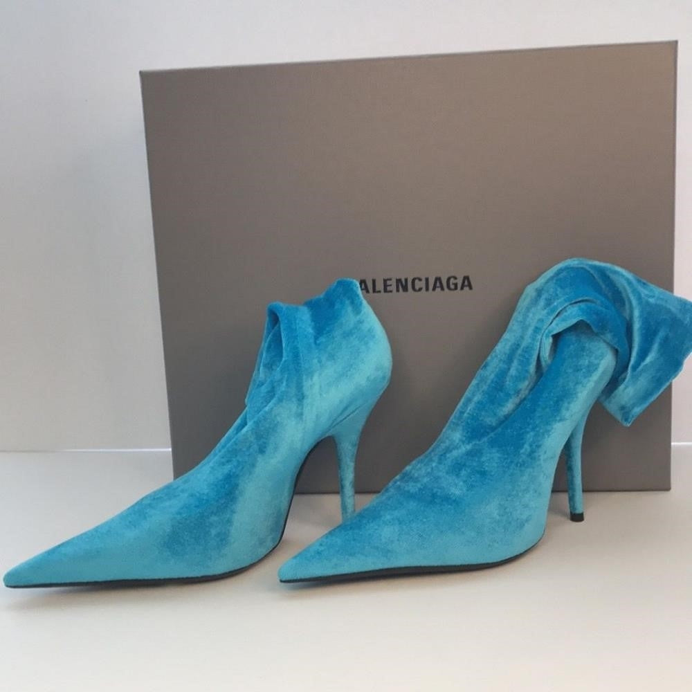 New 💯 Original Balenciaga Blue Velvet Knife Ankle Boot