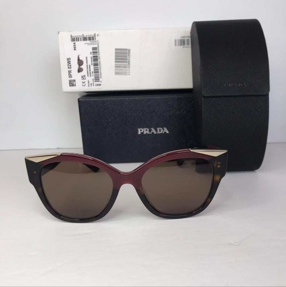 💯 - Authentic New Prada PR 02WS Women's Pillow Sunglasses, Cherry/Dark Havana