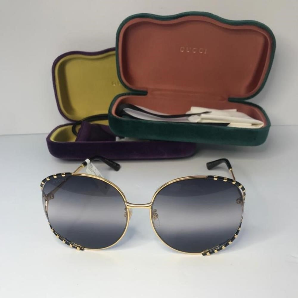 💯 Original  GUCCIMetal Round Frame GG0595S Sunglasses Gold Black