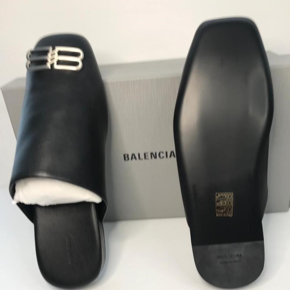 💯New Authentic  Black/ Silver BALENCIAGA Cosy BB Mule