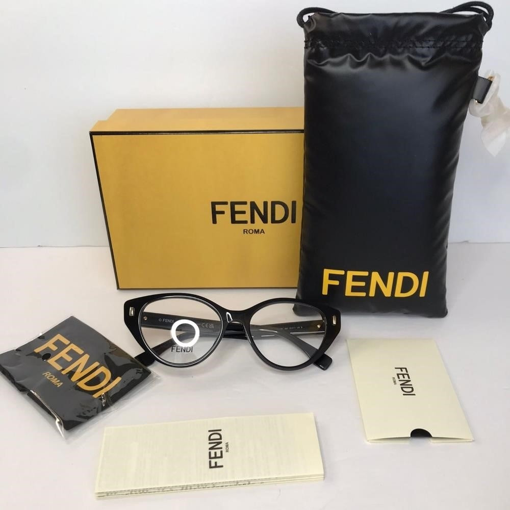 💯 Original FE50020I 001 53Fendi 53 mm Shiny Black Eyeglass Frames