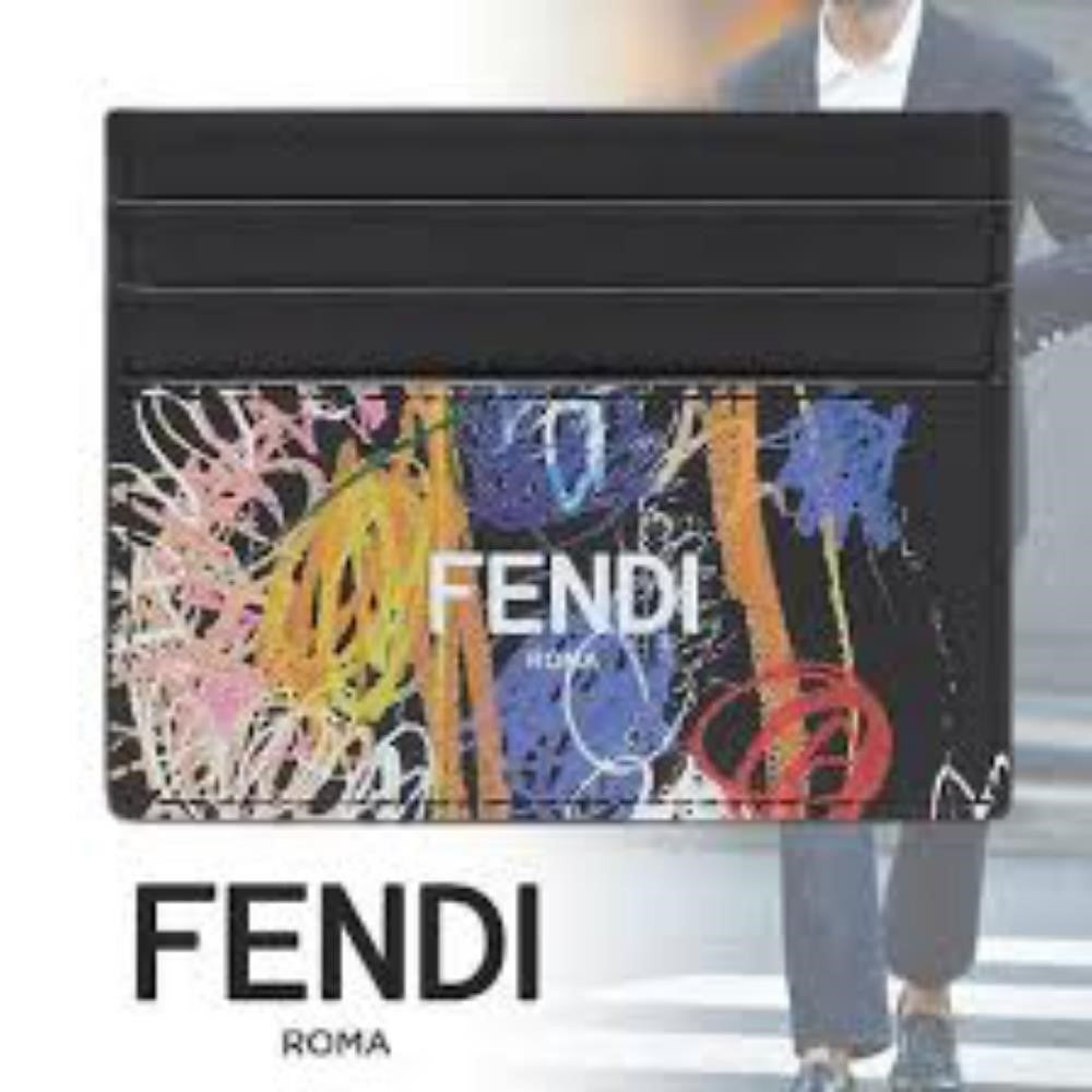 New Original Fendi Noel Fielding Print Card Holder 'Nero