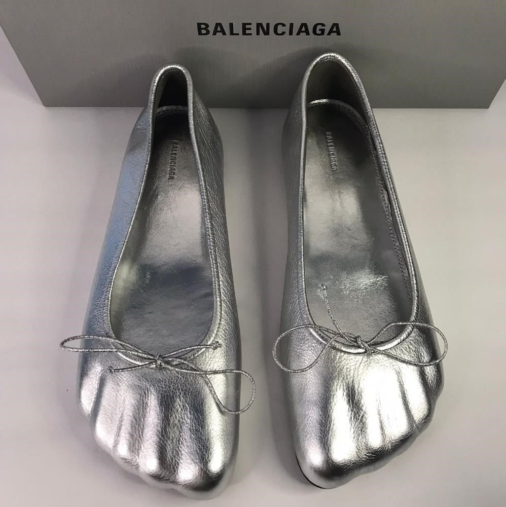 New Authentic BALENCIAGA  Anatomic Pump Metallic-Leather Ballet Flats